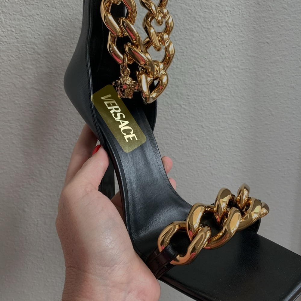 Versace Black and Gold Chain Heels